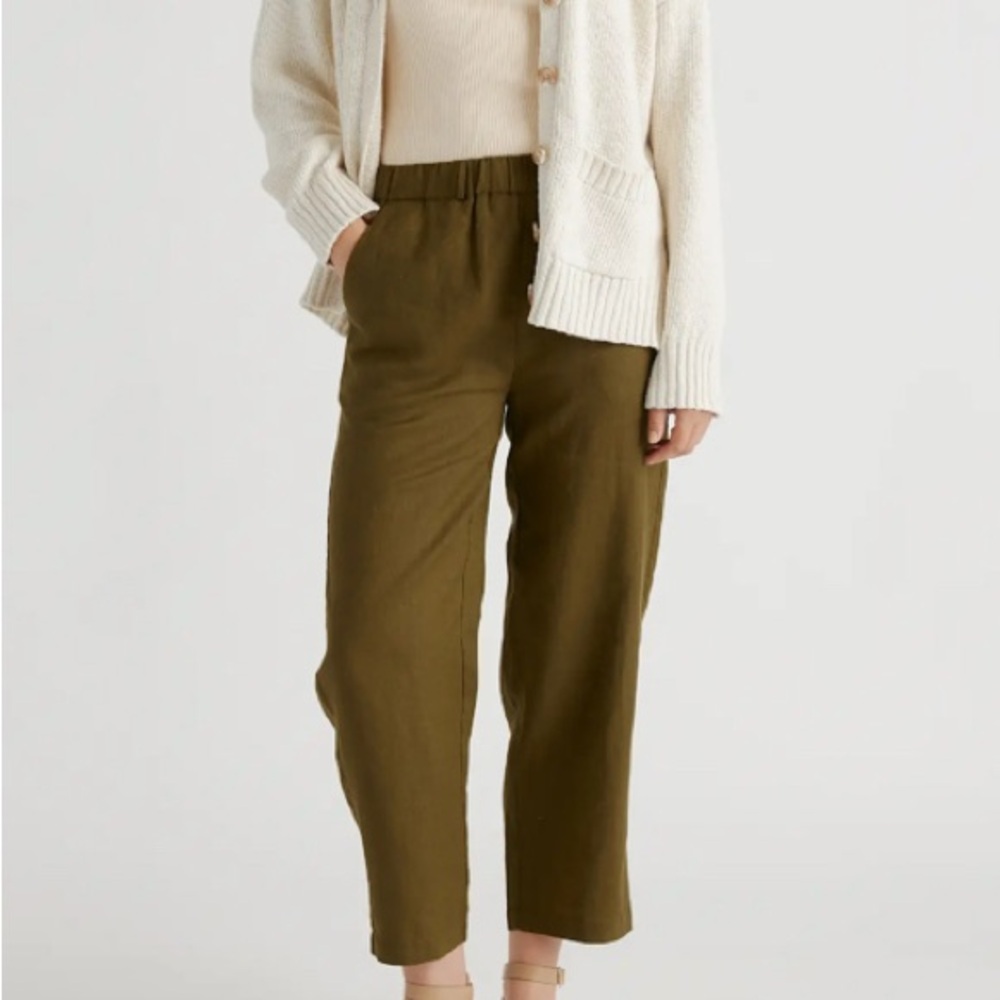 Quince ‘Martini Olive’ Green Linen Pants